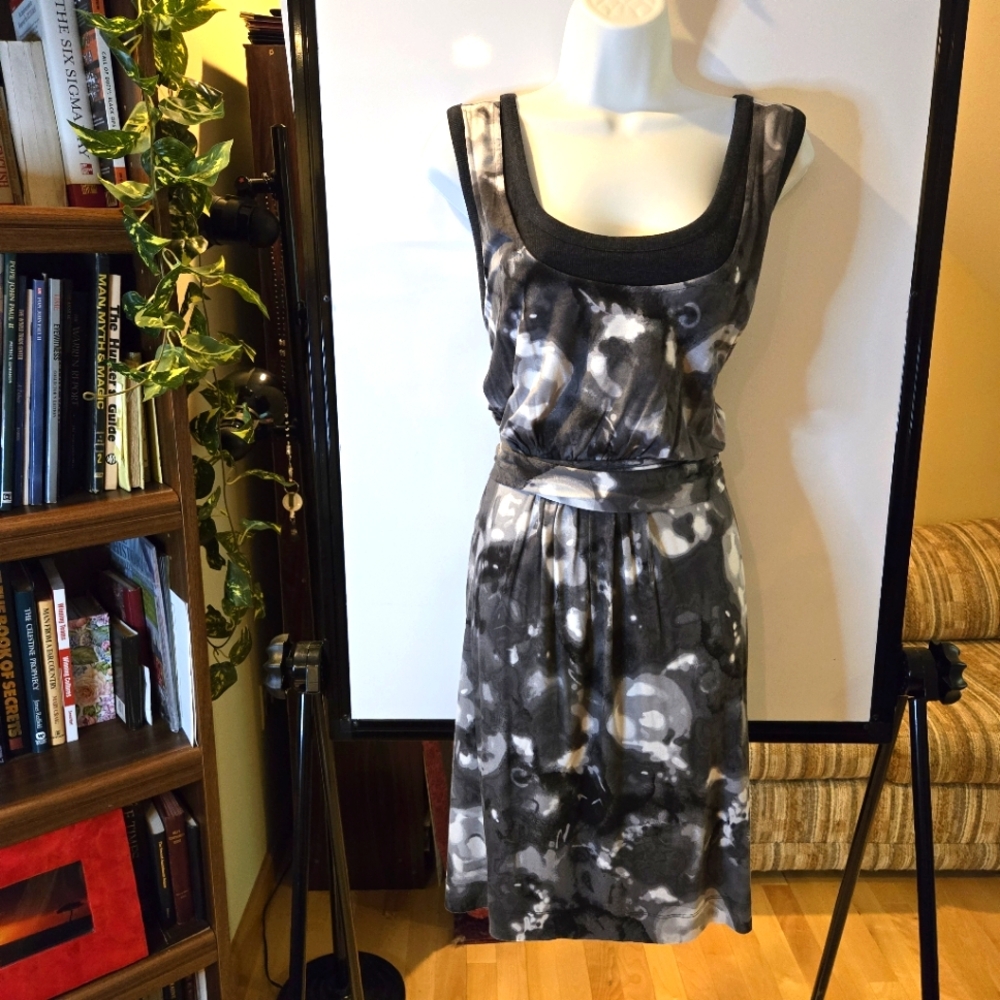 Simply Vera Grey & White Abstract Print Sleeveless Sun Dress, Size Large